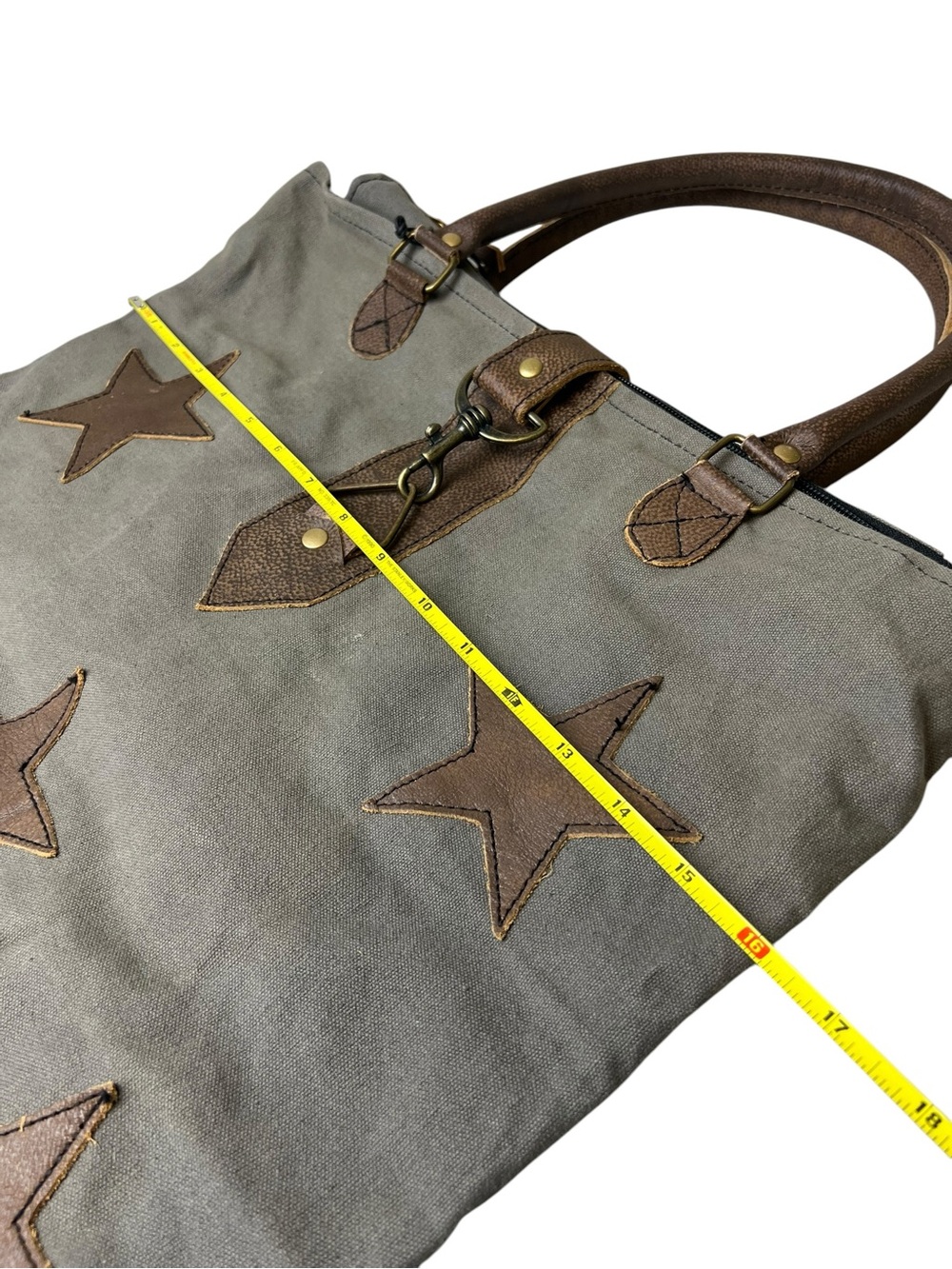 Myra Bag NEW Stardom Canvas Tote Bag w/ Leather Star Patches & Trim - Picture 10 of 11